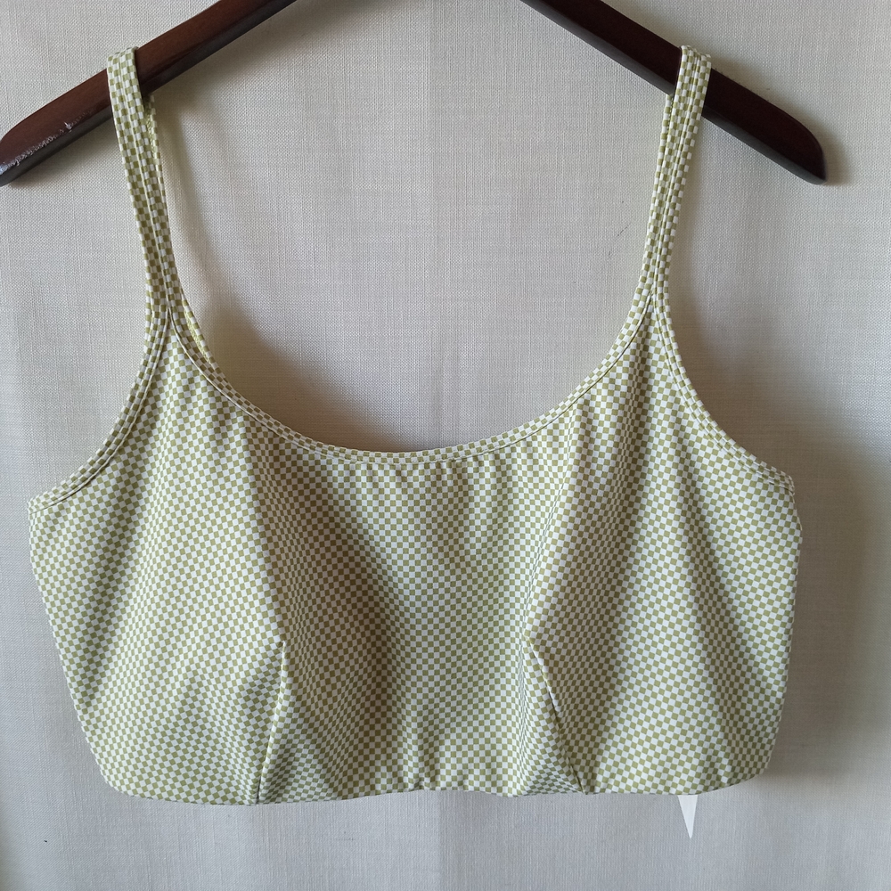 NWT Fabletics Green Swimsuit Top Gingham Retro Resortwear Size L